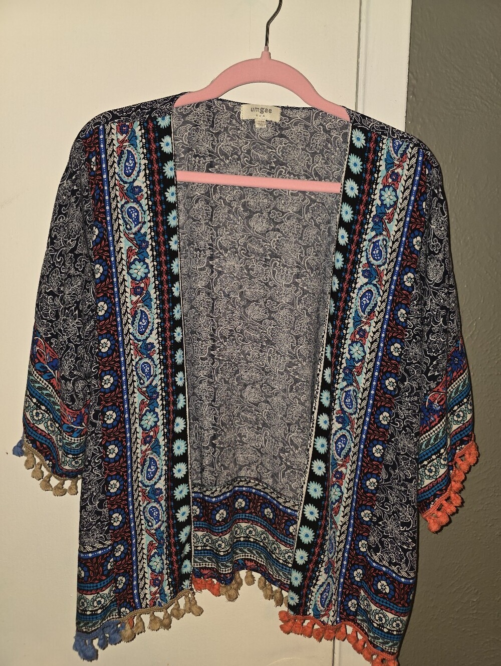 Umgee Navy & White Paisley Draped Kimono Cardigan